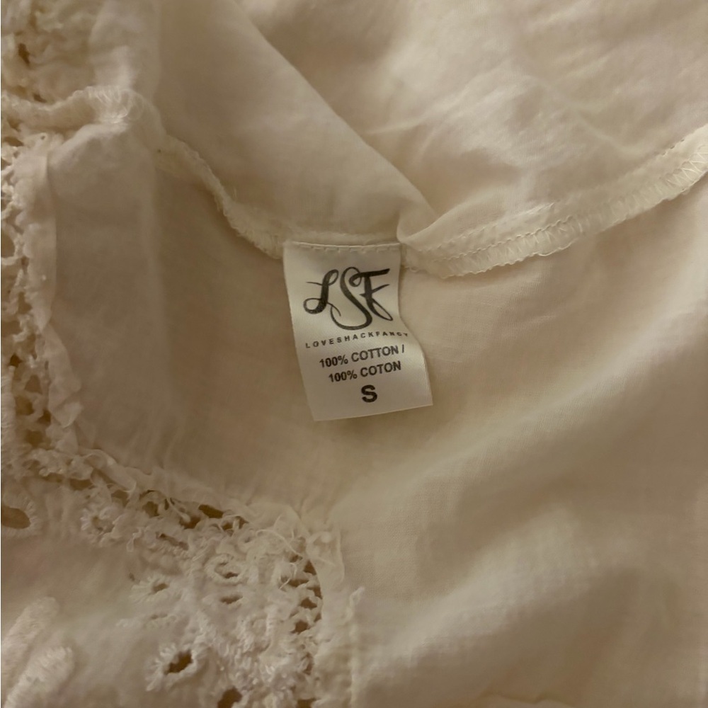 LoveShackFancy White Eyelet Lace V-Neck Women's Top - Picture 4 of 7